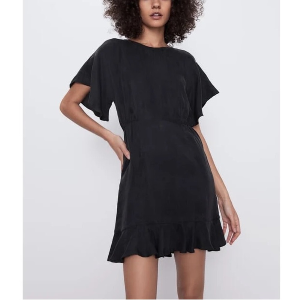 ZARA Mini Dress with Ruffle Hem Black XL